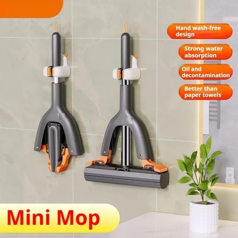 Mini Cleaning Mop with Magic Wiper, Portable, Strong Absorbent Magic Mini Sponge Mop