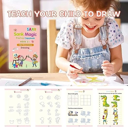 Magic Book for Kids, Sank Magic Practice Copybook, (4 Book+10 Refill+1 Pen+1 Grip)