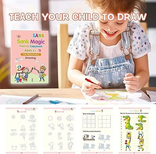 Magic Book for Kids, Sank Magic Practice Copybook, (4 Book+10 Refill+1 Pen+1 Grip)