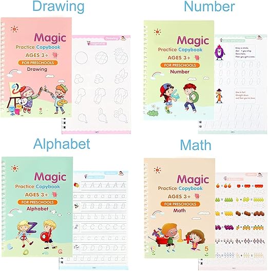 Magic Book for Kids, Sank Magic Practice Copybook, (4 Book+10 Refill+1 Pen+1 Grip)