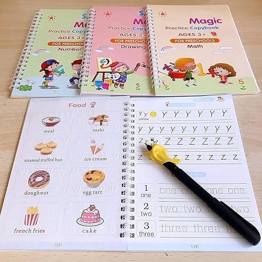 Magic Book for Kids, Sank Magic Practice Copybook, (4 Book+10 Refill+1 Pen+1 Grip)