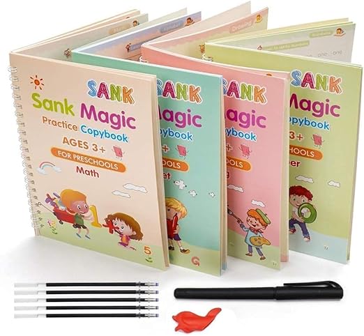 Magic Book for Kids, Sank Magic Practice Copybook, (4 Book+10 Refill+1 Pen+1 Grip)