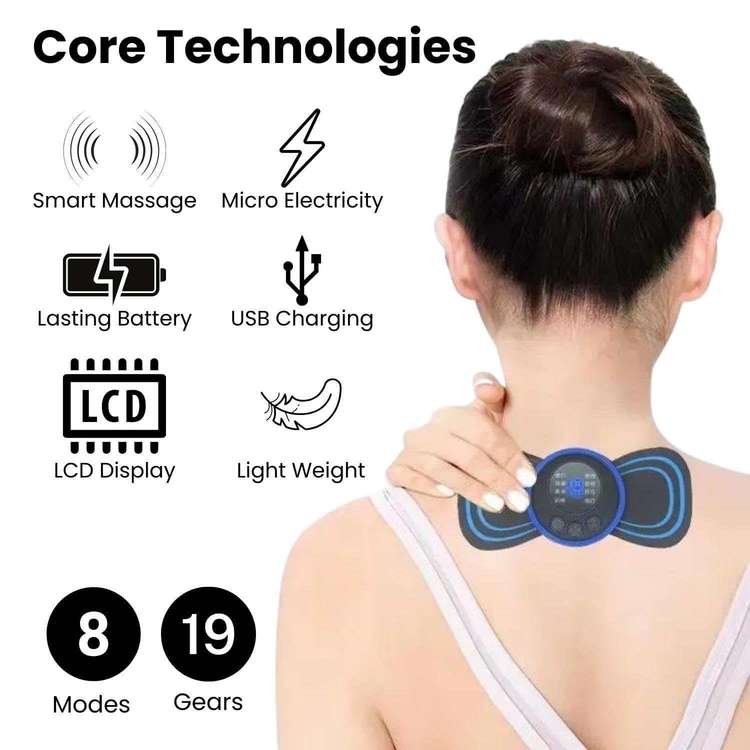 Butterfly Massager Machine for Pain Relief, Rechargeable Full Body TENS Massager with 8 Modes 19 Levels Wireless Vibration Machine